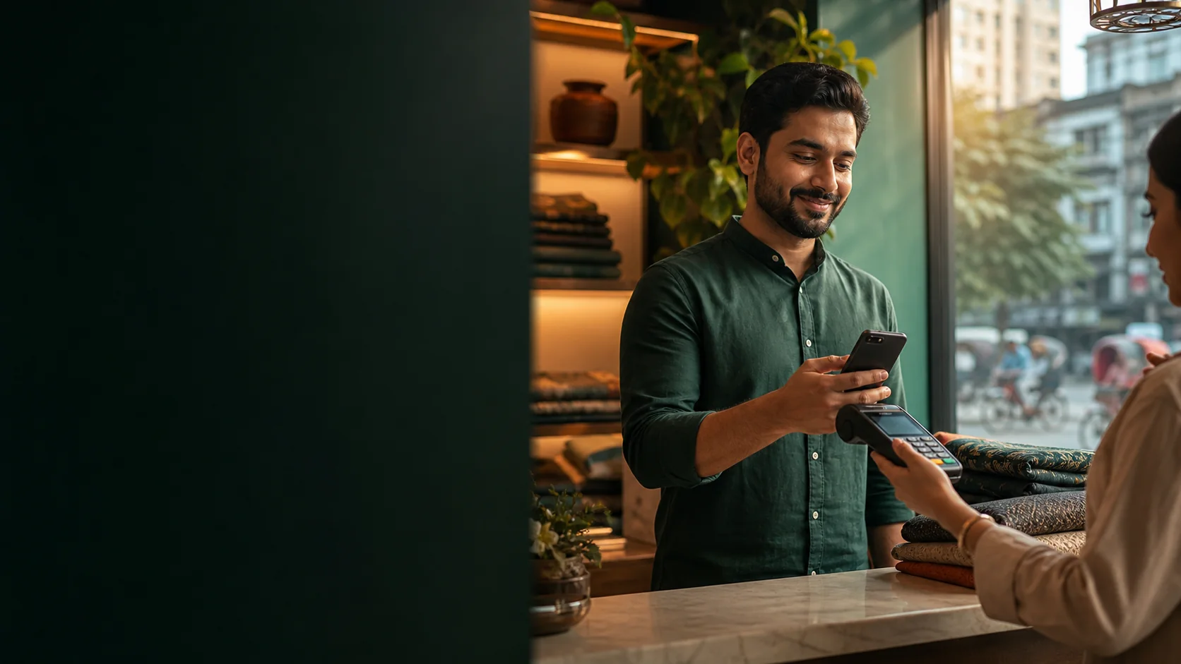 Bangladeshi merchant accepting a digital payment